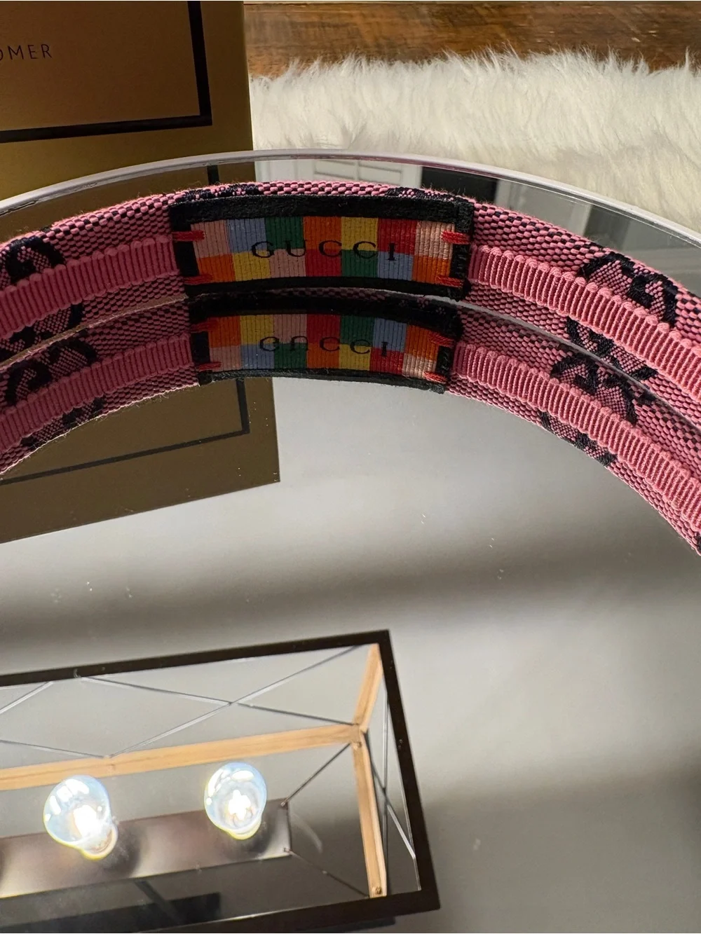 Gucci Pink and Navy GG Jacquard Padded Headband - Picture 3 of 4